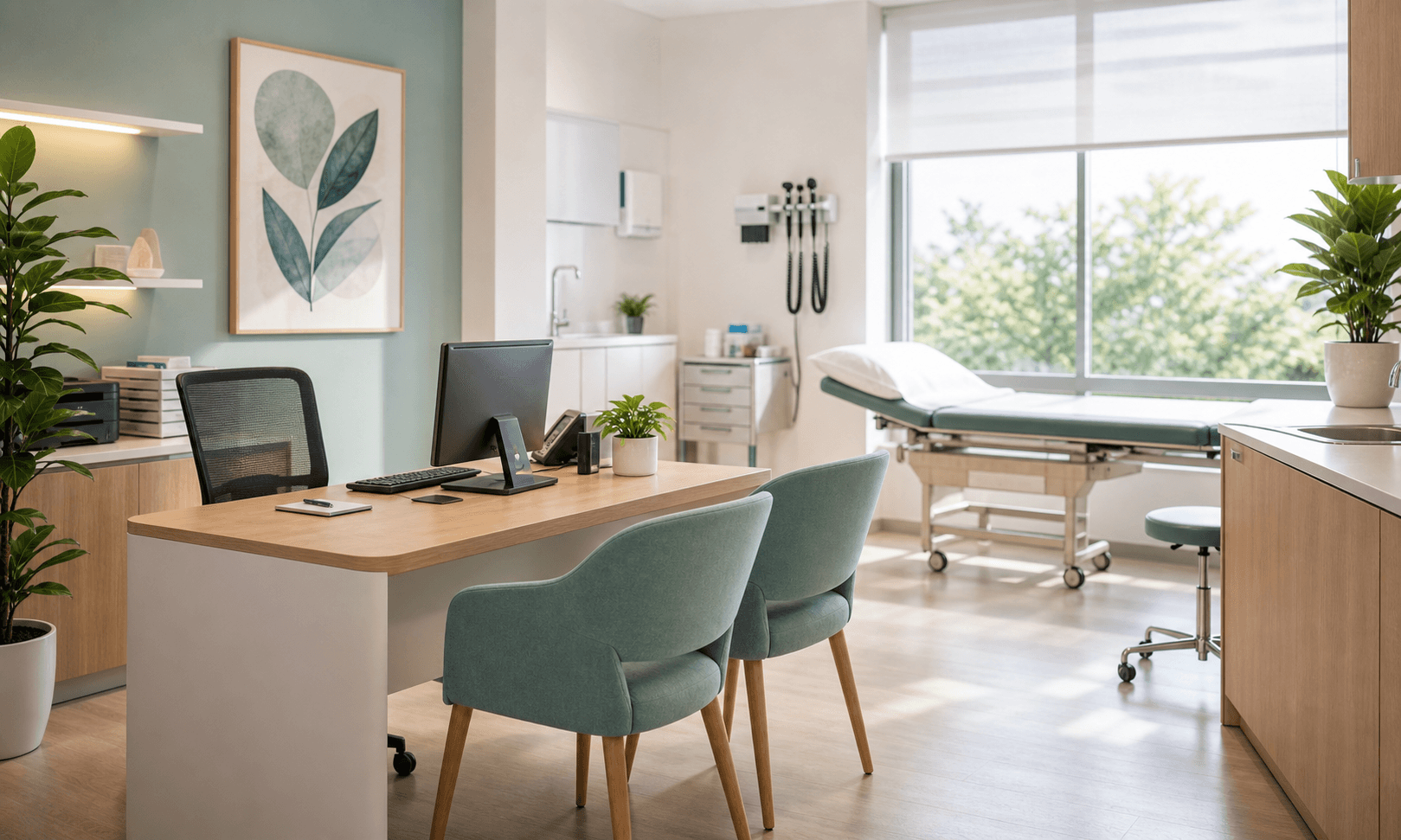 Clinic consultation room prepared for a patient with a sudden illness