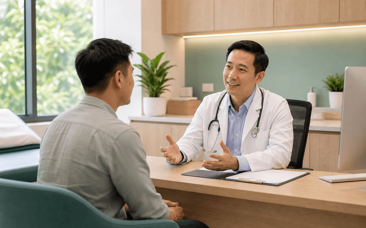 Doctor consulting with a patient in a clinic room