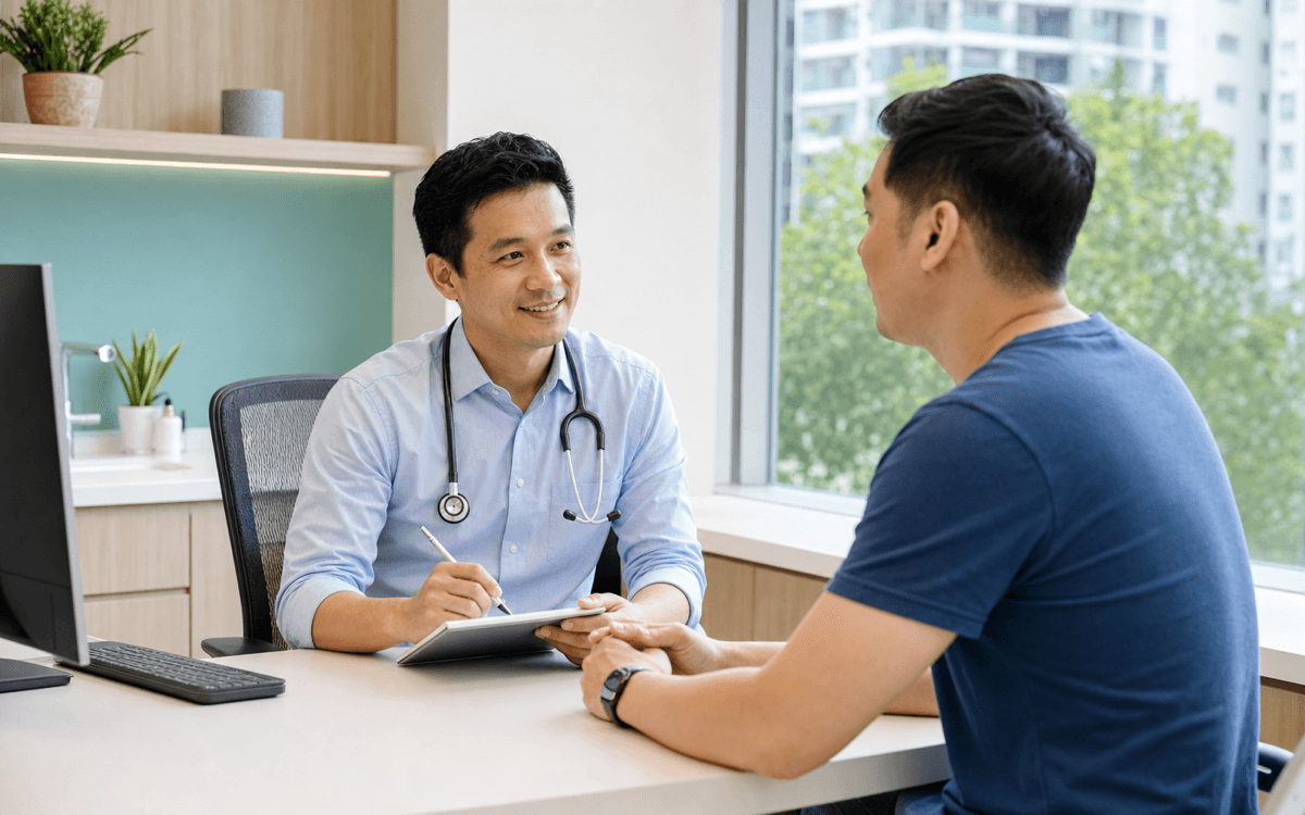Doctor speaking with a man patient in a consult room