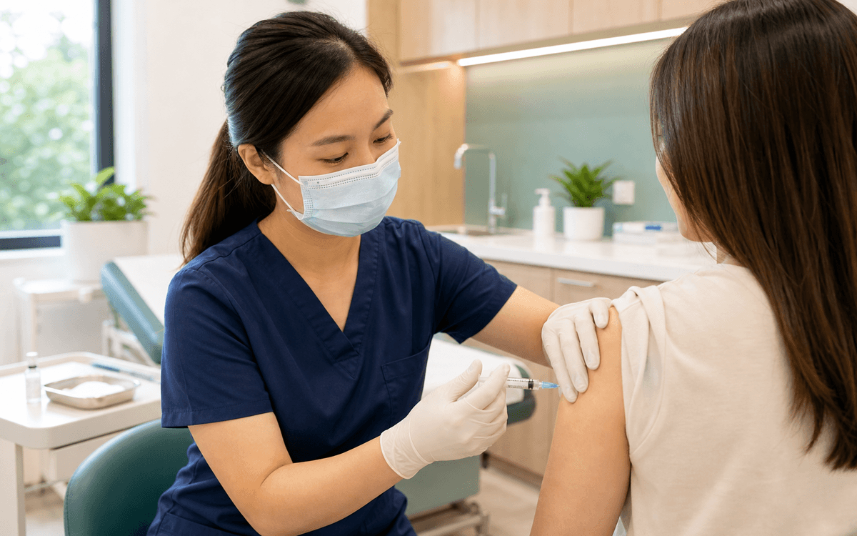 Nurse giving a vaccination at the clinic